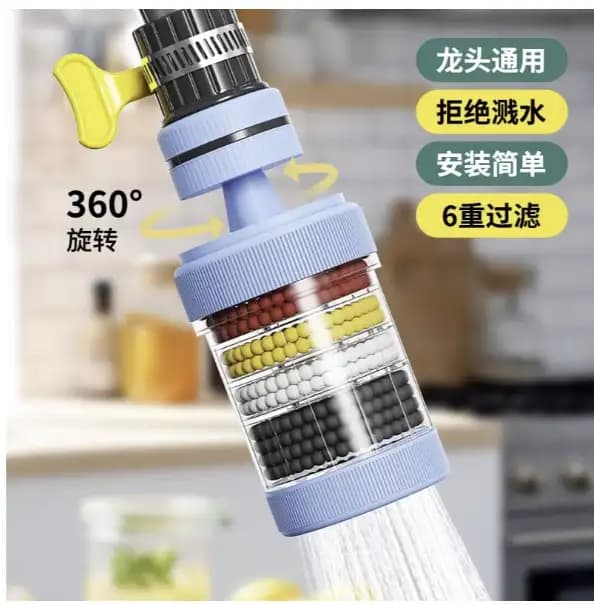 1 Pcs - 360° Rotatable 6-Layer Water Filter Tap – Kitchen & Bathroom Faucet Filter