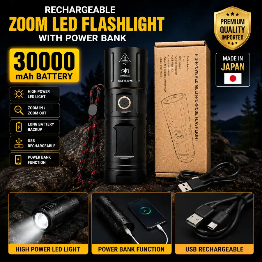 Rechargeable Zoom LED Flashlight Waterproof Zambo Light With 30000mAh Power Bank