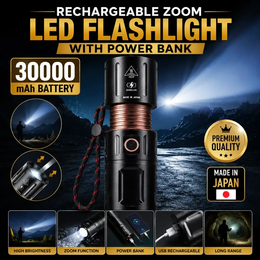 Rechargeable Zoom LED Flashlight Waterproof Zambo Light With 30000mAh Power Bank - Image 2